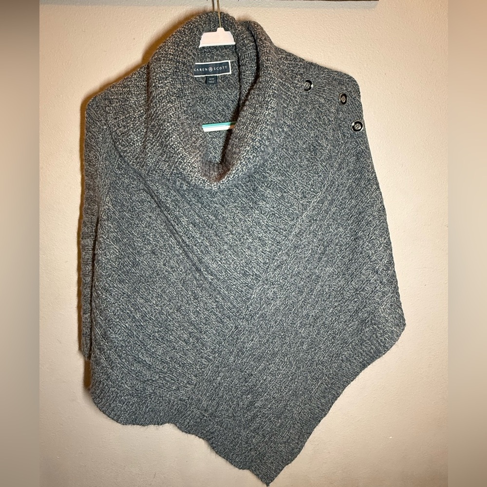 Karen Scott Heathered Teal Women's Knit Poncho